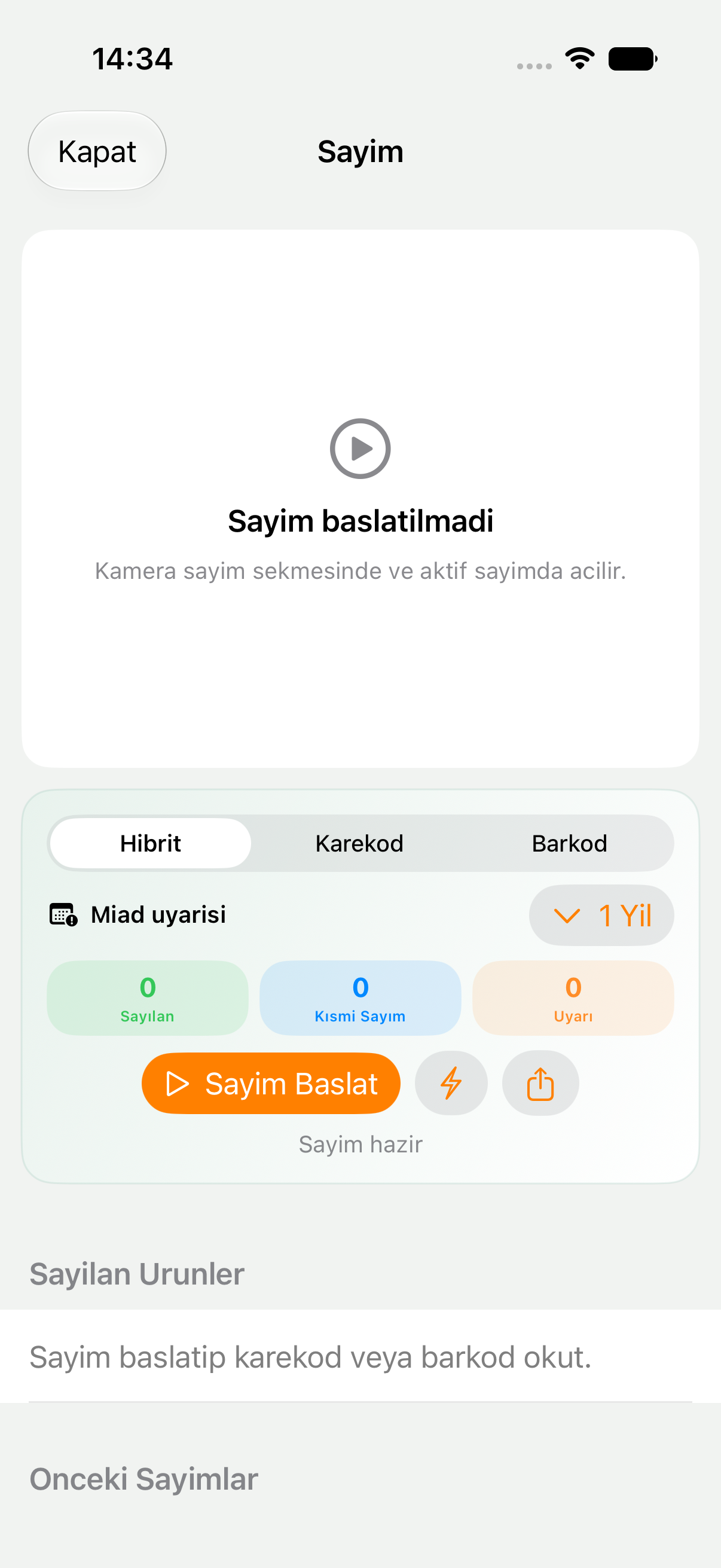 Sayım modülünden sentetik demo ekranı.